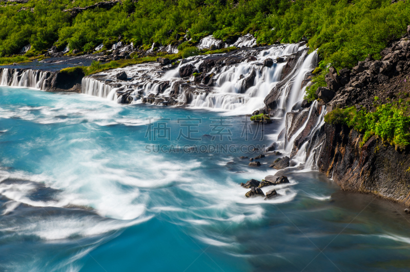 hraunfossar,水,美,水平画幅,瀑布,火山地形,夏天,户外,冰岛国,卡斯基德山脉