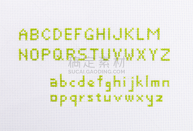 字母,十字针脚,刺绣,文字,字母表次序,水平画幅,绿色,无人,针织品,字体