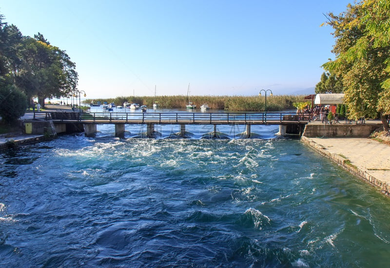 斯特鲁加,河流,马其顿地区,奥理德湖,奥赫里德,河口,水,水平画幅,无人,户外