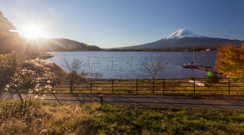 河口湖,富士山,叶子,秋天,富士河口湖,水,里山,水平画幅,无人,户外