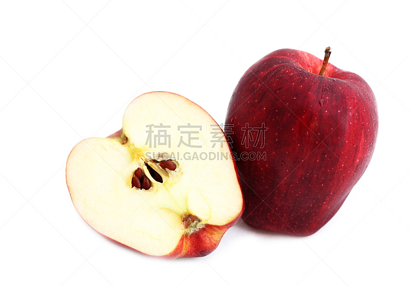 红色,白色,分离着色,苹果,自然,水平画幅,素食,水果,无人,有机食品