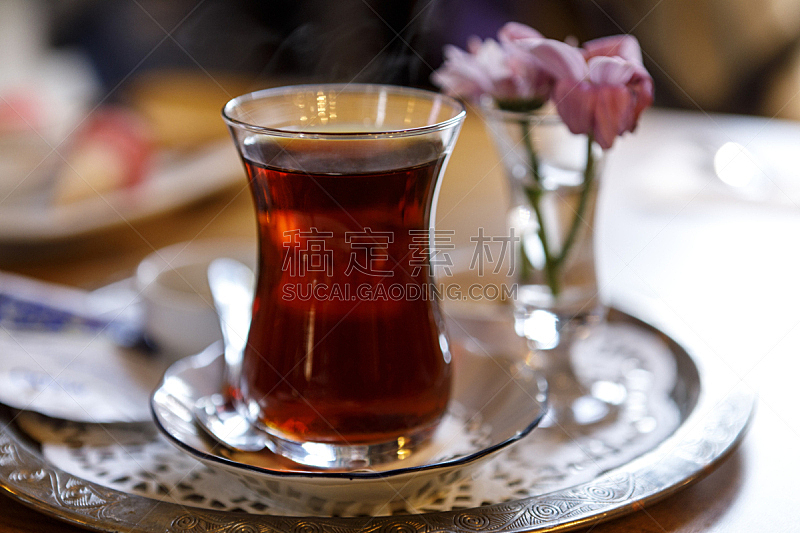茶,红茶,茶匙,伊斯坦布尔,水平画幅,无人,茶碟,早晨,特写,现代