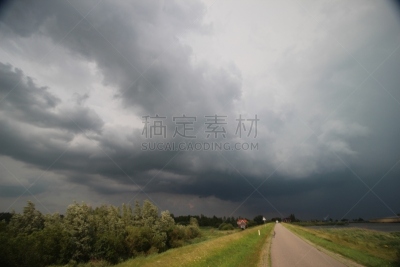 堤岸,荷兰,暗色,在上面,乌云,河流,暴风雨,水平画幅,云,无人