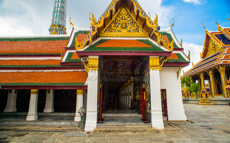 玉佛寺,曼谷,普拉考乌敦陶佛寺,寺庙殿堂,金叶,留白,水平画幅,无人,户外