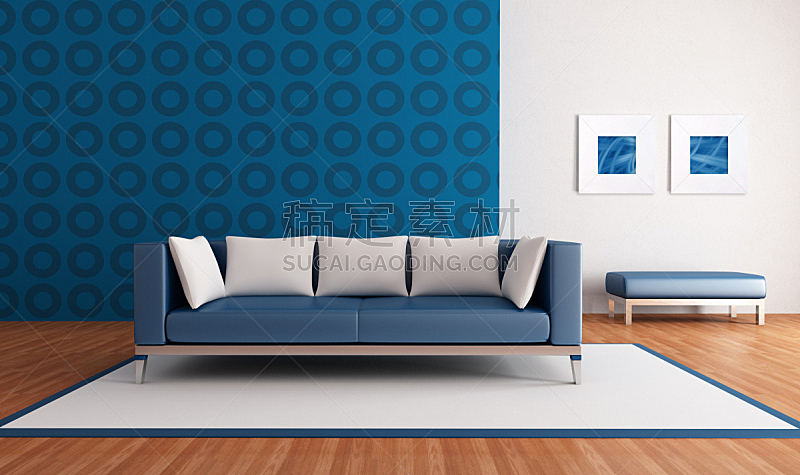 起居室,蓝色,极简构图,边框,水平画幅,无人,皮革,几何形状,地毯,居住区