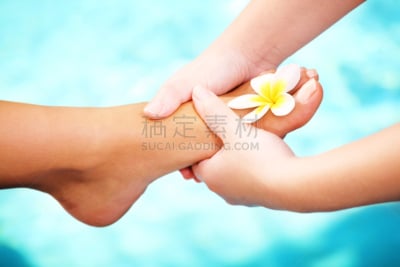 脚部按摩,热带气候,水平画幅,足,蓝色,美容院,手,spa美容,按摩师,特写