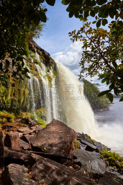 瀑布,canaima,委内瑞拉,风景,垂直画幅,南美,水,天空,美,沙子