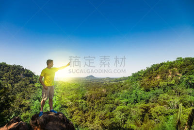 巴拉圭,男人,山,天空,四肢,比亚里卡火山,早晨,在边上,岩层,仅男人