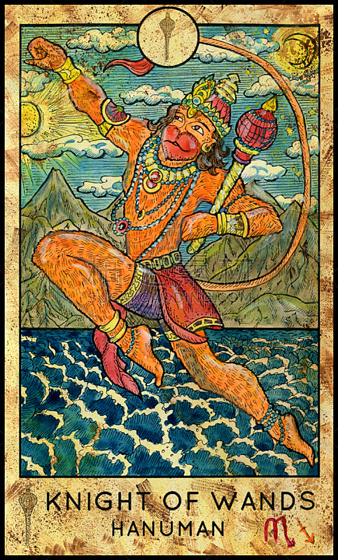 猴神哈奴曼,印度教,垂直画幅,绘画插图,灵性,古董,符号,古老的,古典式,猴子