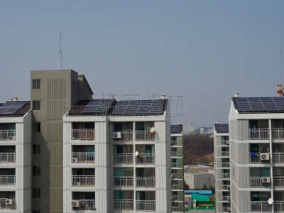 太阳能电池板,韩国,公寓,淸州市,天空,城镇景观,水平画幅,能源,户外,光