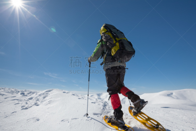 冬天,山,徒步旅行,白昼,日光,水平画幅,雪,旅行者,户外,高处