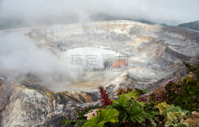 火山口,波阿斯火山,热,浓烟,著名景点,生物,酸雨,湖,泻湖,伯斯国家公园