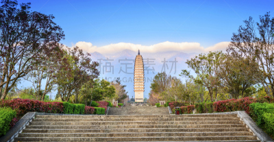 崇圣寺三塔,仙境角,云南省,天空,灵性,古典式,早晨,纯净,过去,完美
