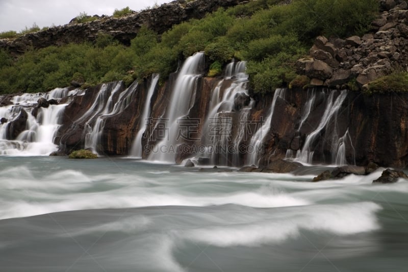 水,瀑布,hraunfossar,冰岛国,river hvita,西,桨叉架船,水平画幅,火山地形,超现实主义的