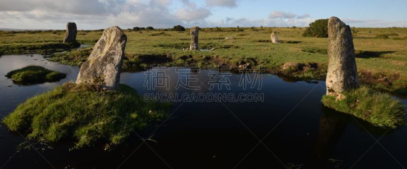 bodmin moor,石材,圆形,数字9,石圈,康沃尔,水平画幅,风化的,无人,全景