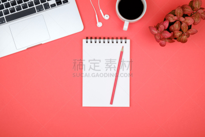 书页,现代,书桌,办公室,笔记本电脑,空白的,桌子,笔记本,红色,平铺