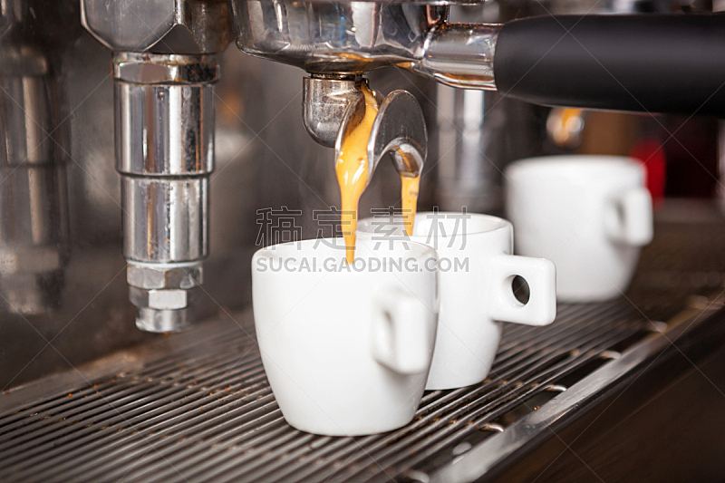 传统,两个物体,咖啡机,杯,浓咖啡,咖啡店,水平画幅,无人,早晨,饮料