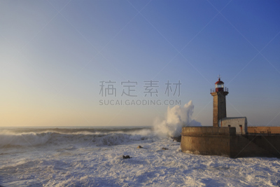 灯塔楼,都市风景,波浪,波尔图,水,天空,风,暴风雨,气候,水平画幅