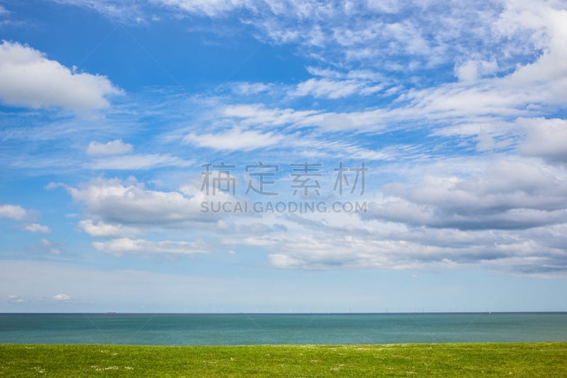 草,海洋,极简构图,云景,whitstable,自然,成一排,水平画幅,风力,无人