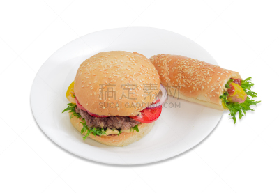 牛肉汉堡,热狗,白色,主菜盘,维也纳香肠,酥炸鱼,肉末,裹面包屑,蛋黄酱,餐具