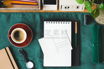 纺织品,在上面,明信片,表,绿色,笔记本,看风景,咖啡,笔记本电脑,水平画幅