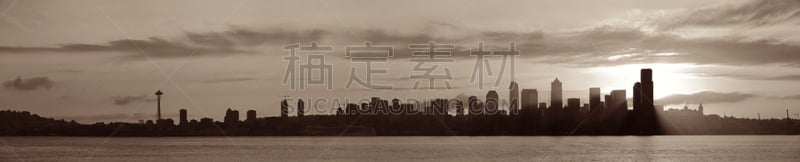 西雅图,黎明,西雅图太空针塔,美国,水平画幅,建筑,无人,全景,黄昏,户外