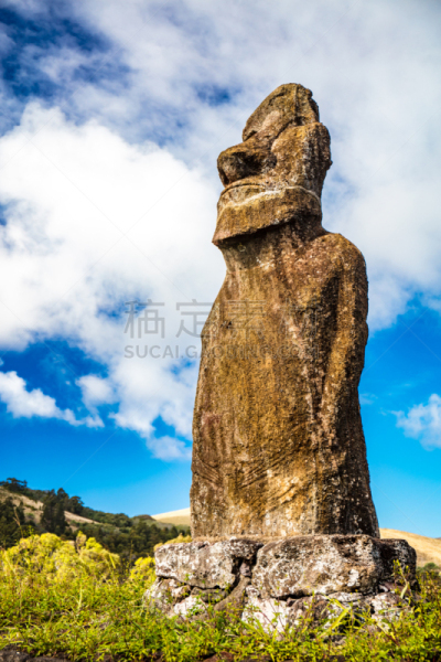 复活节岛 ,ahu vaihu,垂直画幅,南美,旅游目的地,无人,户外,岛,海洋,似人脸