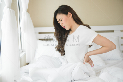 女人,背痛,卧室,早晨,失眠症,亚洲,商务,健康保健,背景分离,韧性