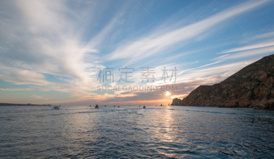 黎明,风景,圣路卢卡斯,墨西哥,兰兹角,下加利福尼亚州,渔夫,桨叉架船,水,洛斯卡沃斯