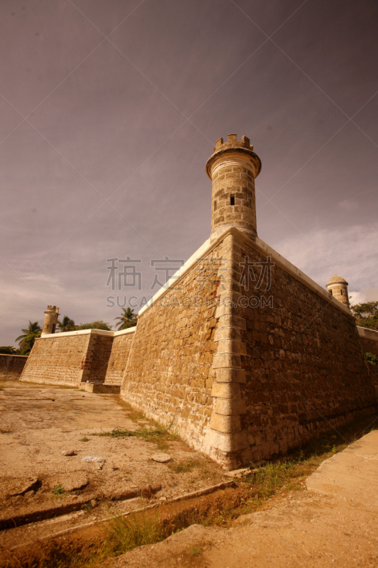 委内瑞拉,南美,玛格丽塔岛,珊瑚岛,垂直画幅,建筑,无人,要塞,美洲,岛