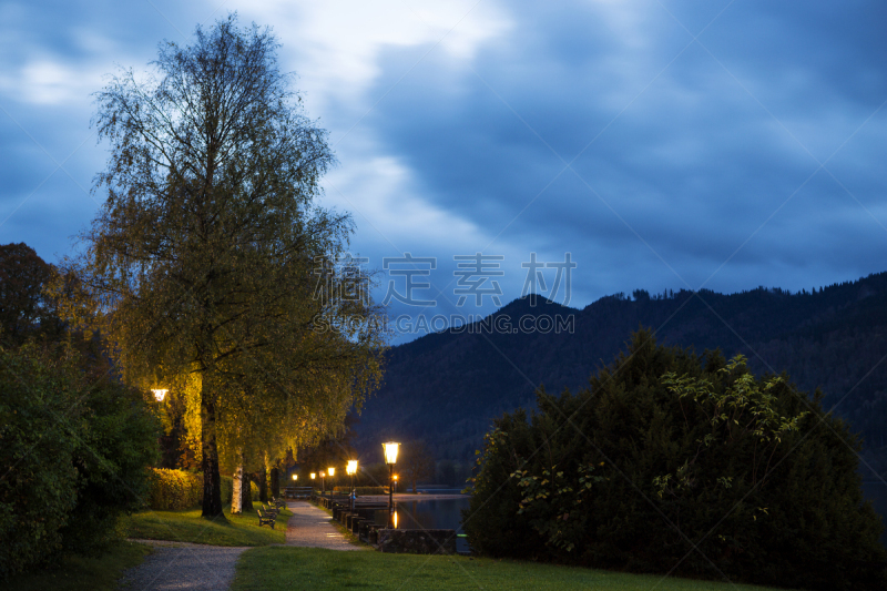 诗列赫湖,夜晚,戏剧性的天空,云景,巴伐利亚阿尔卑斯山区,慕尼黑,水平画幅,户外,上巴伐利亚,巴伐利亚