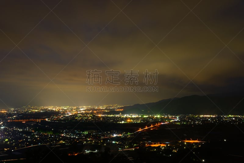 夜晚,长野城,天空,美,城镇景观,信浓川,水平画幅,高视角,长野县,无人