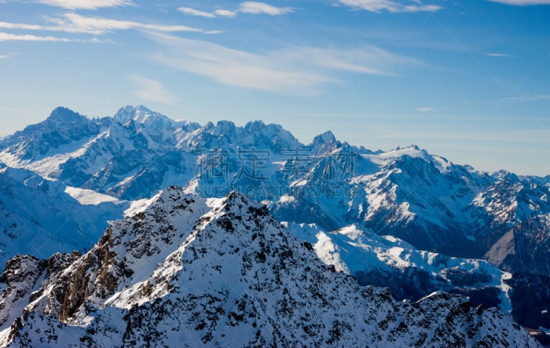 冬天,山,阿尔卑斯山脉,地形,自然,水平画幅,雪,无人,蓝色,全景