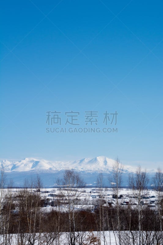 天空,冬天,山,青绿色,贺卡,旭岳火山,雪,白桦树,深雪,背景