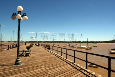 码头,里约热内卢delaplata,水,天空,旅游目的地,水平画幅,地形,建筑,无人,乌拉圭