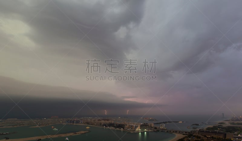 迪拜,迪拜棕榈岛,暴风雨,水平画幅,无人,环境,阿拉伯联合酋长国,帆船酒店,亚特兰蒂斯棕榈,波斯湾