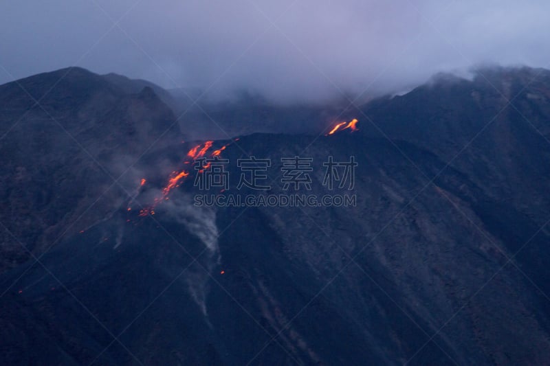 斯托伦波里岛,工业船,夜晚,忙碌,烟,石头,巴勒莫,海景,浓烟,火山口