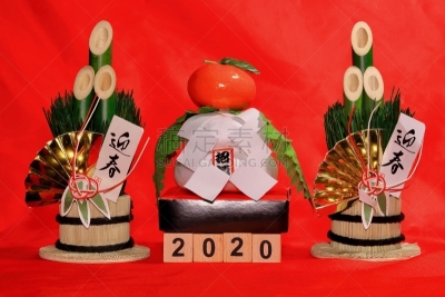 2020,新年前夕,新年,华丽的,门松,图像,竹,苦橙,春天