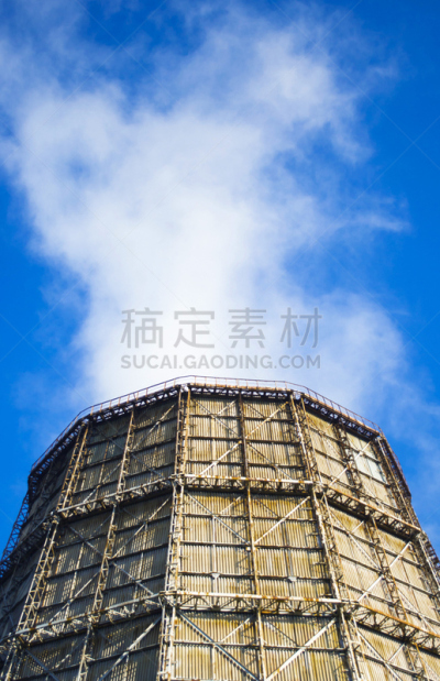 烟囱,石片,巨大的,工厂,热电厂,热成像,垂直画幅,天空,风,重的