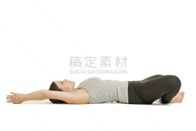 侧面像,女人,瑜伽,灰发,鹅式展翅瑜珈姿势,半身仰卧放松功,两腿分开,全身独立,瑜珈教师,呼吸运动
