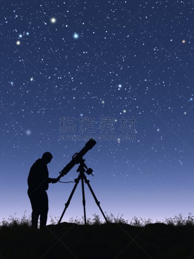 天文学,便携式望远镜,垂直画幅,天空,夜晚,户外,草,星星,光,成年的