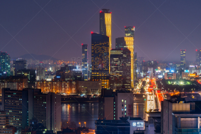 夜晚,首尔,朝鲜半岛,城市天际线,韩国,水平画幅,无人,英文字母n,户外,都市风景