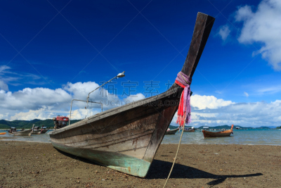 瑶族,蓝色,岛,天空,长尾船,攀牙府,普吉岛,安达曼海,自然,水平画幅