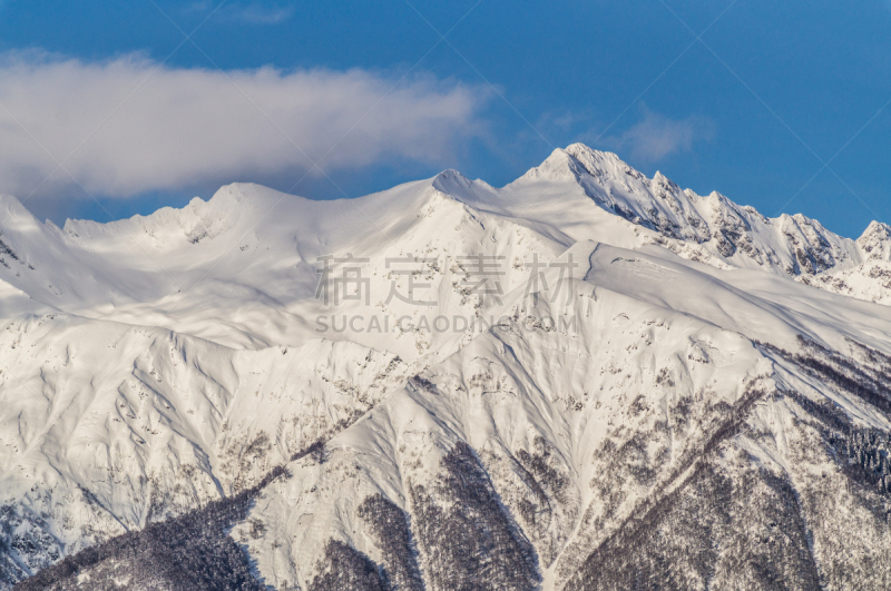 俄罗斯,山,索契,缆车,红波利亚纳,滑雪场,全景,电缆,天空,度假胜地