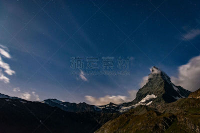 马特洪峰,光,星星,在上面,云,雪,瑞士阿尔卑斯山,夏天,户外,天空