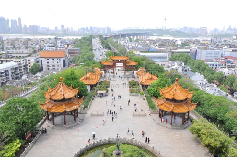 黄鹤楼,风景,西,湖北省,著名景点,天空,公园,褐色,水平画幅,山