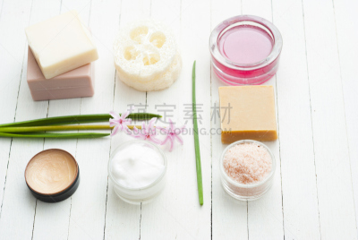 梳妆用品,风信子,留白,彩妆,水平画幅,无人,spa美容,喜马拉雅盐,浴盐,奶油