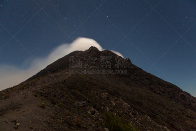 夜晚,墨拉皮火山,烟,在下面,星星,天空,美,水平画幅,山,无人