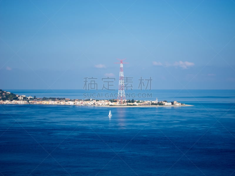 墨西拿海峡,风景,水,天空,客船,水平画幅,无人,输电塔,海滩,彩色图片