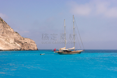 希腊,扎金索斯,水,水平画幅,夏天,户外,运动,海滩,游艇